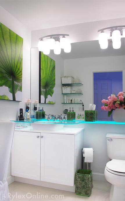 Bathroom Tempered Glass Counter with White Cabinets