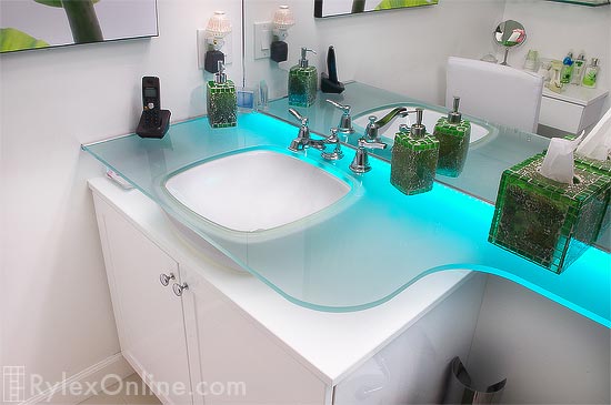 Bathroom Vanity with Low Voltage Lighting Under Glass