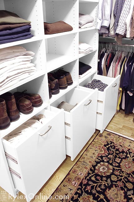 Three Side by Side Closet Hamper Drawers with Full Extension Slides