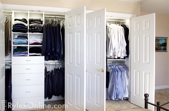 Dual Closets with Ample Hanging Storage and Drawer Cabinet