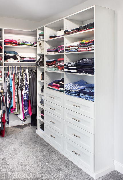 Built-In Closet Drawers with Adjustable Clothes Shelving