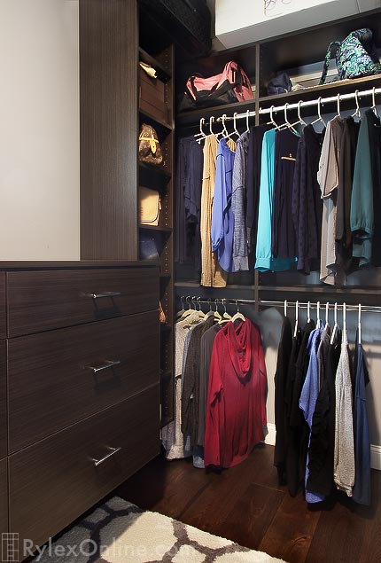 Closet Organized by Business Apparel and Casual Clothes
