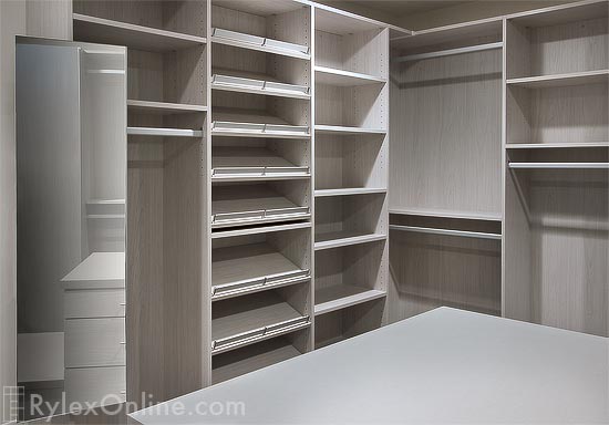 Bedroom Closet with Swivel Mirror and Open Shelving