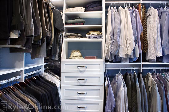 Master Closet with Extra Hanging Space and Drawers for Professionals