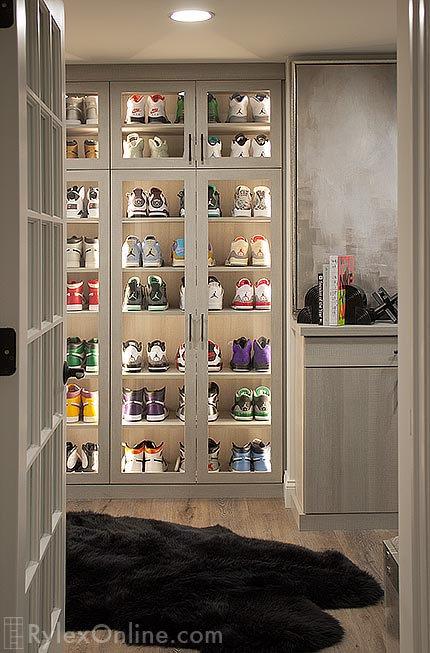 Closet for Shoe Collections with Lighted Display
