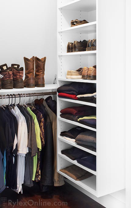 Men's Closet with Dual Shelf Cabinets with Adjustable Shelves