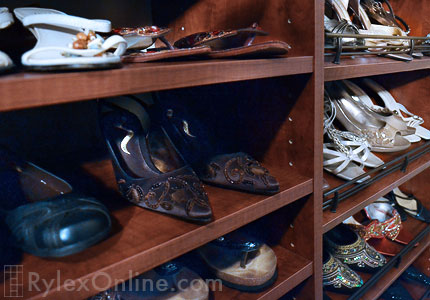 Open Shoe Shelves and Angled Shoe Shelves with Fence