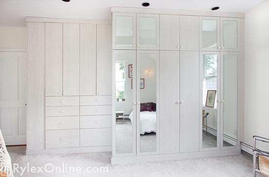 Girl's Bedroom Closet Cabinets with Mirrored Doors