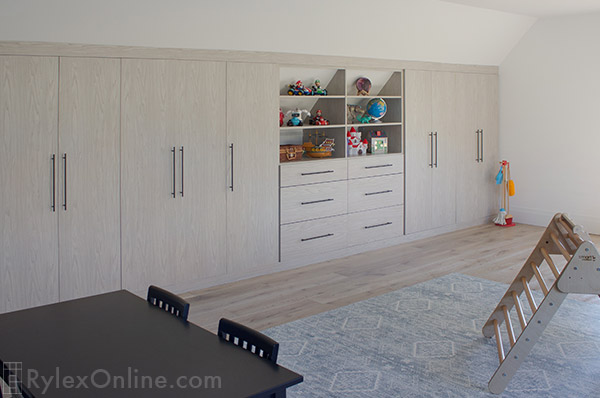 Playroom Storage Cabinets with Open Shelves and Drawers