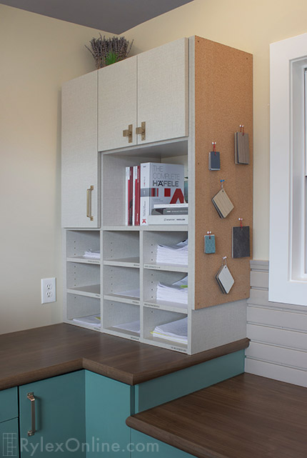 Office Cabinet with Paper Cubbies and Corkboard