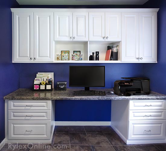 Home Office Desk with Open and Closed Shelves and File Drawers