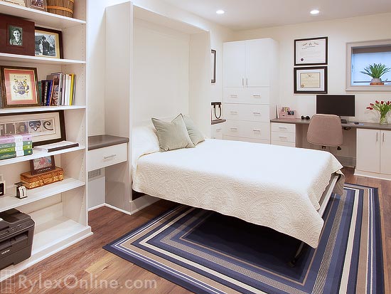 Home Office with Murphy Bed Opened and Nightstand