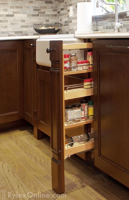 Kitchen Spice Pull-Out Behind Decorative Leg