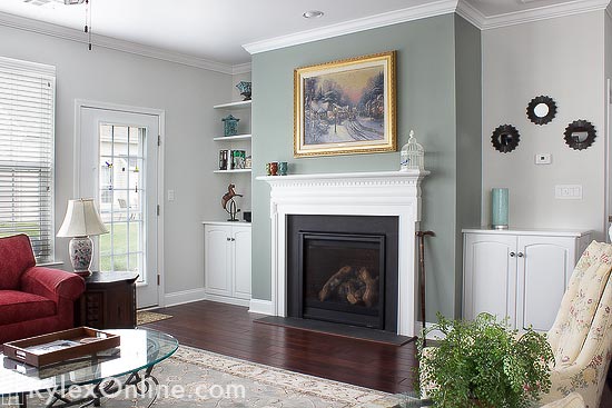White Fireplace Alcove Cabinets are Decorative Storage