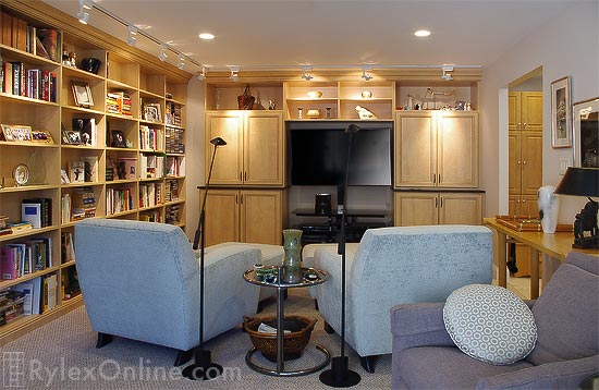 Entertainment Cabinet with Floor to Ceiling Library Shelves
