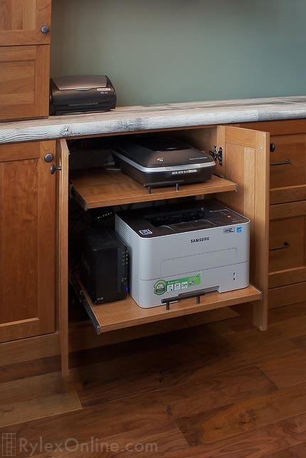 Home Office Cabinet with Pullout Shelves for Printer and Scanner