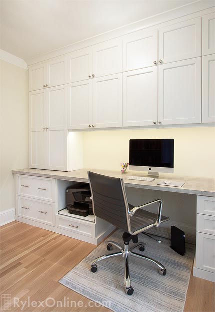 White Home Office with Lateral File Drawers abd Pullout Printer Shelf